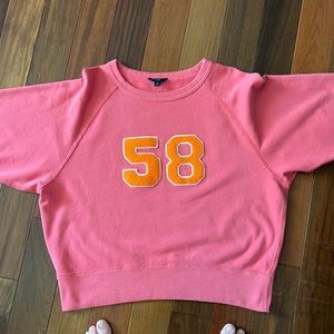 J CREW Varsity sweatshirt 100% cotton terry cropped pink orange SIZE M Retro
